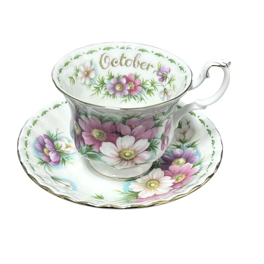 Vintage Royal Albert England Flower of the Month Tea Cup & Saucer October Cosmos